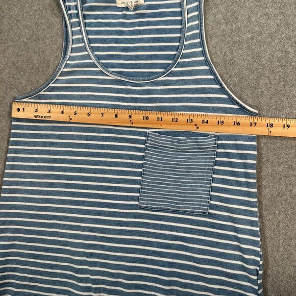 Life In Progress Stripe Pocket Tank Top Womens X-Small Chambray White Scoop Neck - Picture 4 of 6